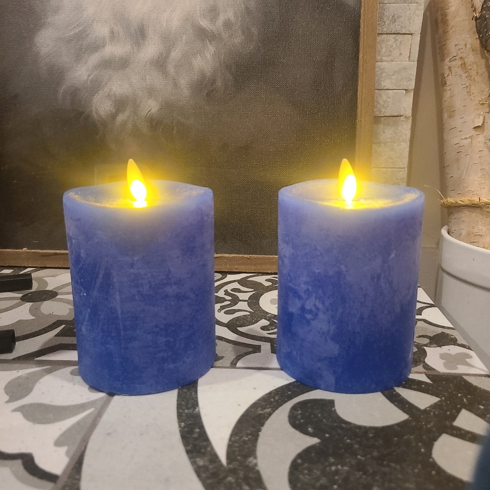 Set of two 4" Luminara Blue LED Flameless Candles-Free shipping